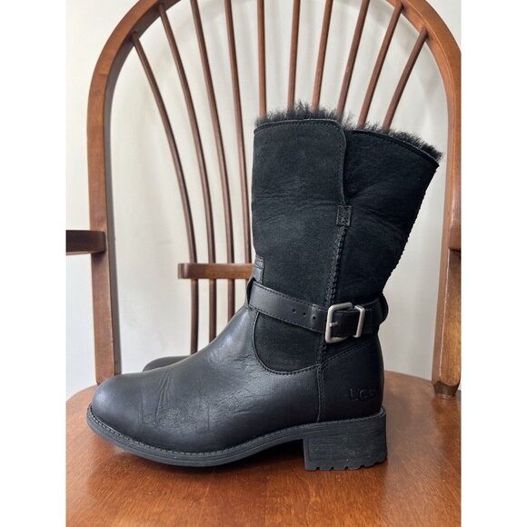 UGG Pernille Convertible Boots Black Women’s Sz 6 Wool Leather Warm Booties - Picture 3 of 12